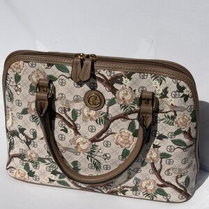 Giani Bernini Beige Floral Monogram Satchel with Brown Trim